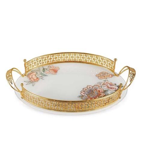 iShopping - Easy Shop 16" Oval Shape Fringe Tray with Handle (1184)