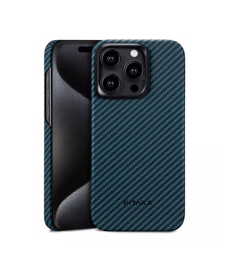 iShopping - Pitaka Aramid Fiber Fusion MagEZ Case For iPhone 15 Pro - Black/Blue Twill