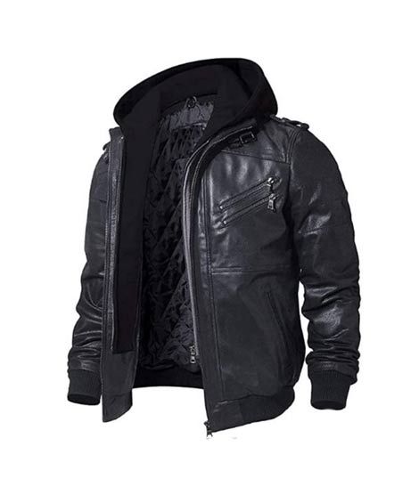 iShopping - Toor Traders Biker Leather Jacket With Removable Hood For Men