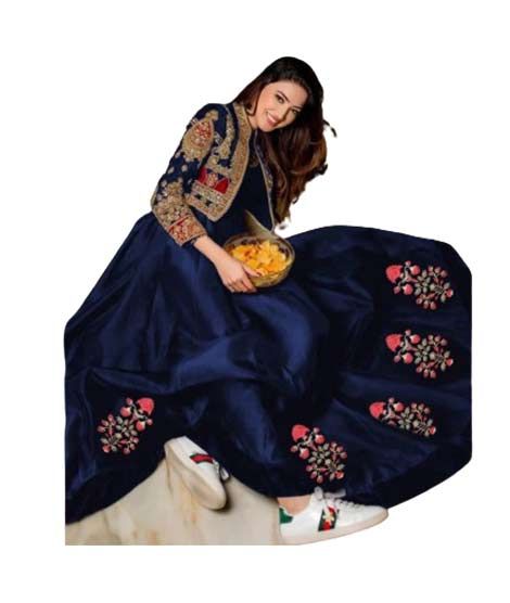 iShopping - Azhari Traders Embroidery Maxi With Separate Koti 2Pcs-Blue