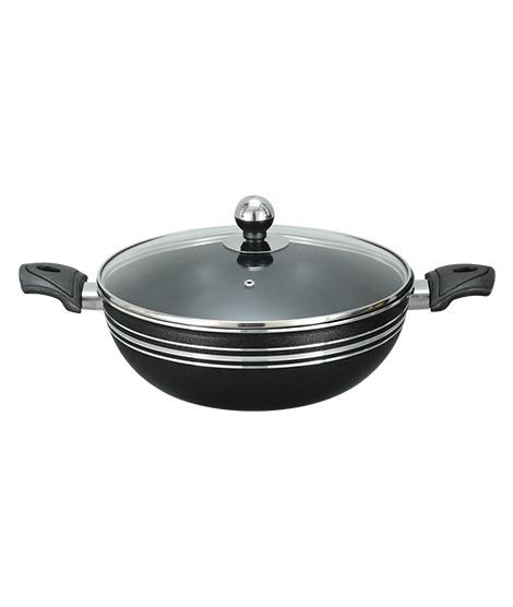 iShopping - King Bazar Two Side Handles Non Stick Wok With Glass Lid Black 30 cm