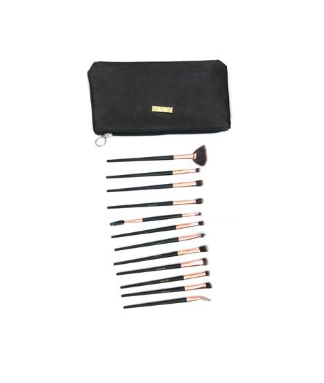 iShopping - Muicin Black Pouch Rose Gold Eye Brush Set - 12Pcs