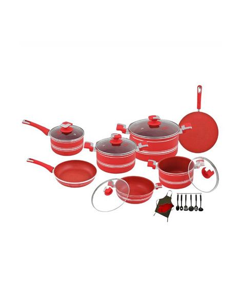 iShopping - Domestic Non Stick Jumbo Cookware Gift Set Red - 21 Pieces