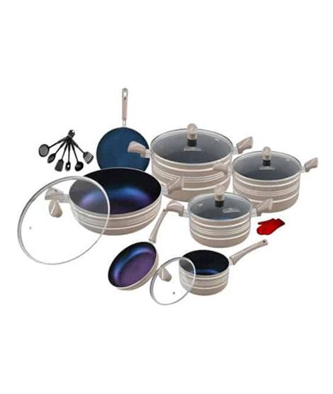 iShopping - Domestic Non Stick Stylish Cookware Set Beige - 21 Pieces (0080)