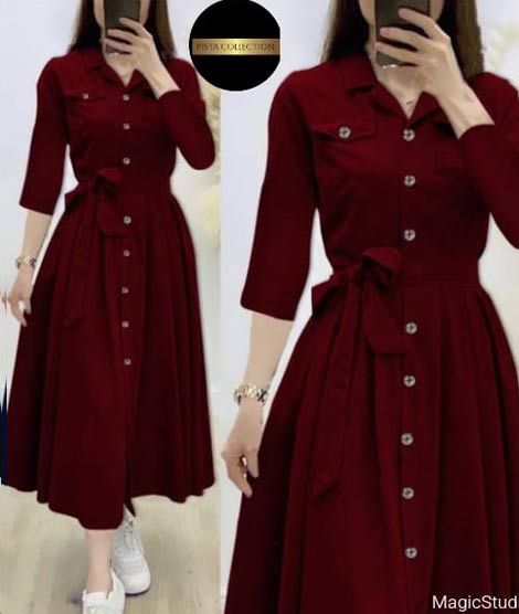 iShopping - Pista Collection Stylish Front Dori Coat Style-Maroon