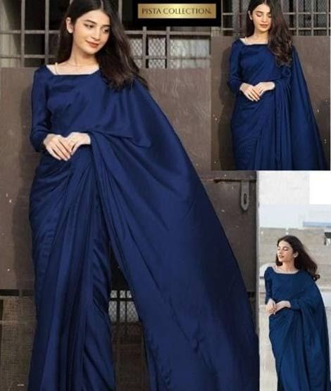 iShopping - Pista Collection Imported Silk Saree Stuff-Blue