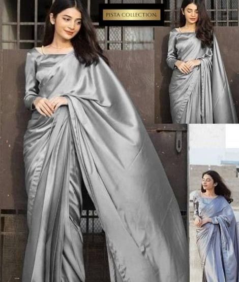 iShopping - Pista Collection Imported Silk Saree Stuff-Grey