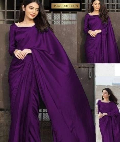 iShopping - Pista Collection Imported Silk Saree Stuff-Purple