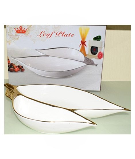 iShopping - Easy Shop 2 Partition Leaf Style Serving Tray Golden