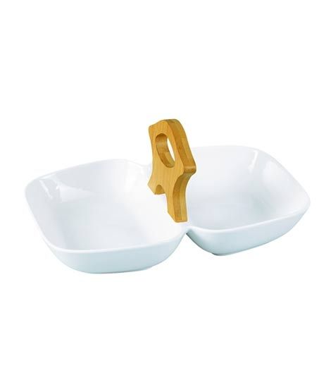 iShopping - Easy Shop 2 Section Serving Dish with Wooden Handle