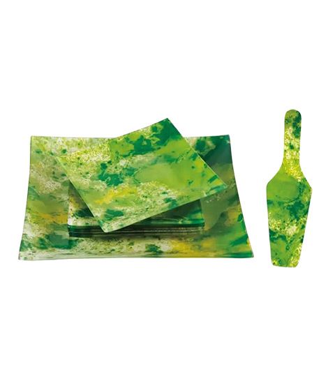 iShopping - Easy Shop Gold Impression Glass Serving Cake Plate Set - 8 Pieces-Green