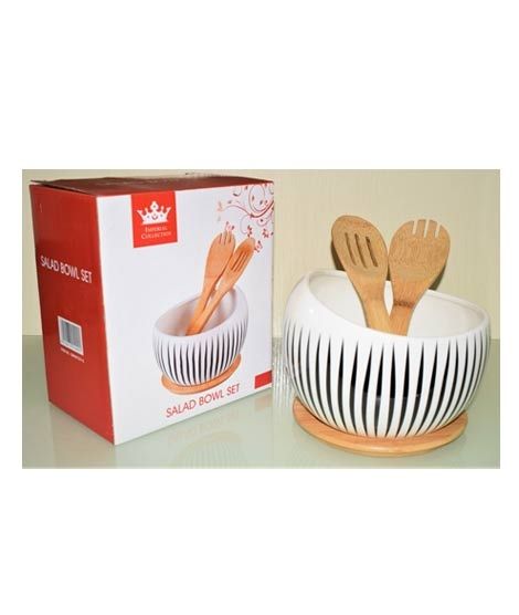 iShopping - Easy Shop Salad Bowl with 2 Wooden Spoon And Stand
