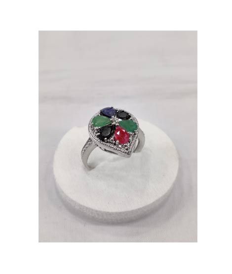 iShopping - Gilgit Bazaar Multi Stone Silver Ring (15)
