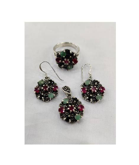 iShopping - Gilgit Bazaar Multi Stone Silver Set (11)