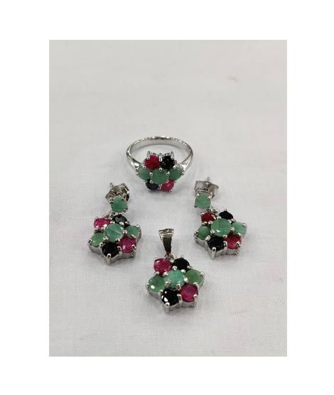 iShopping - Gilgit Bazaar Multi Stone Silver Set (16)