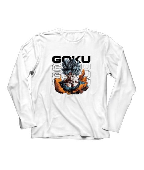 iShopping - Genteez Goku Digital Printed Full Sleeves T Shirt For Men-White-Extra Large