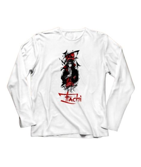 iShopping - Genteez Itachi Digital Printed Full Sleeves T Shirt For Men-White-Large