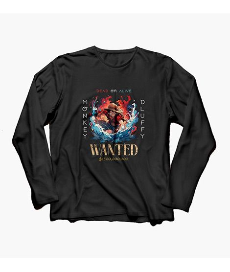 iShopping - Genteez Luffy Digital Printed Full Sleeves T Shirt For Men-Black-Extra Large