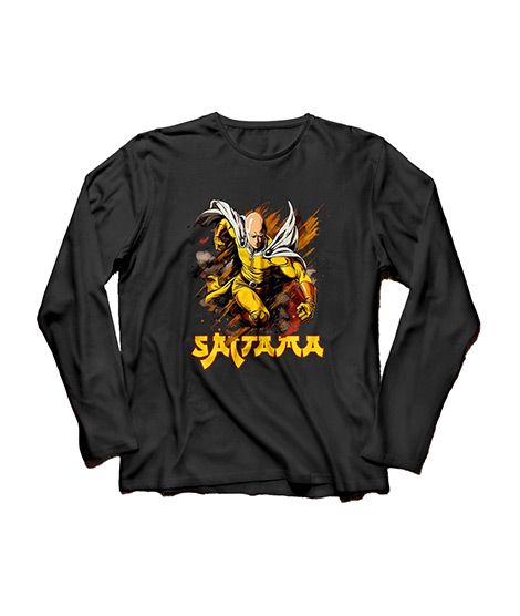iShopping - Genteez Saitama Digital Printed Full Sleeves T Shirt For Men-Black-Medium