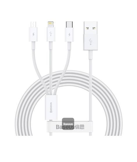 iShopping - Baseus Superior Fast Charging Data Cable USB To M+L+C 3.5A 1.5M White