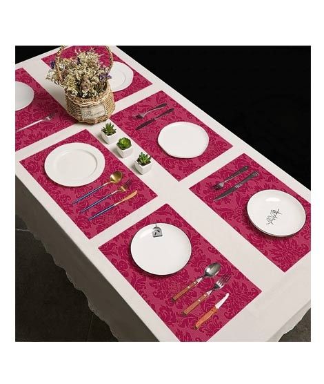 iShopping - Maguari Luxurious Jacquard 6 Person Dining Table Mats Dark Pink
