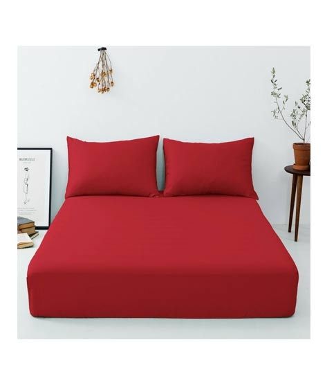 iShopping - Maguari Luxury Cotton Fitted Single Bed Sheet With Pillow Cover Red