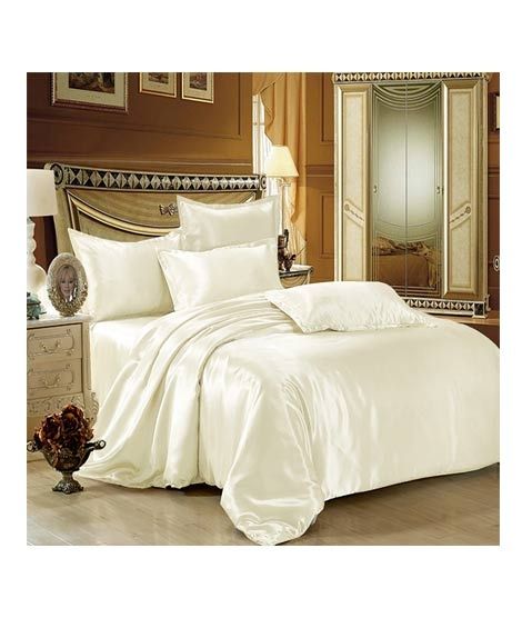 iShopping - Maguari Silk Satin Spread Double Bed Sheet Off White