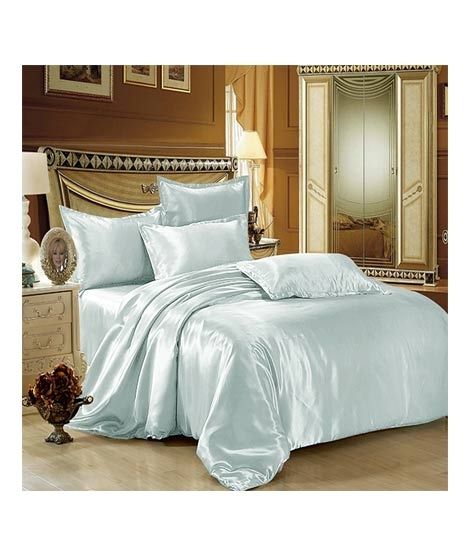 iShopping - Maguari Silk Satin Spread Double Bed Sheet Sky Blue