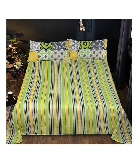 iShopping - Maguari Stripe Design Double Bed Sheet Green (0356)