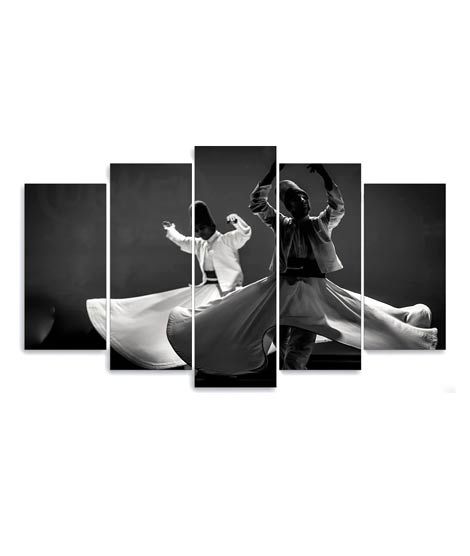 iShopping - Maguari Sufi Canvas Medium Wall Frame 5 Pcs Black & White (0691)