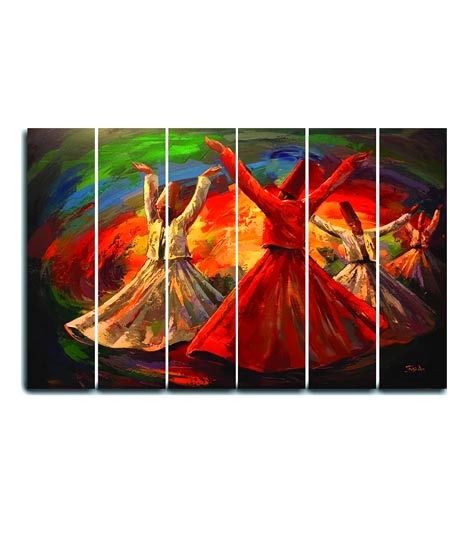 iShopping - Maguari Sufi Red Oil Painting Synthetic Canvas Small Wall Frame 6 Pcs (0681)