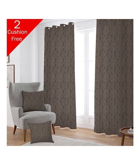 iShopping - Maguari Taffeta Embriodery Curtain With Cushion Cover 2 Pcs Grey