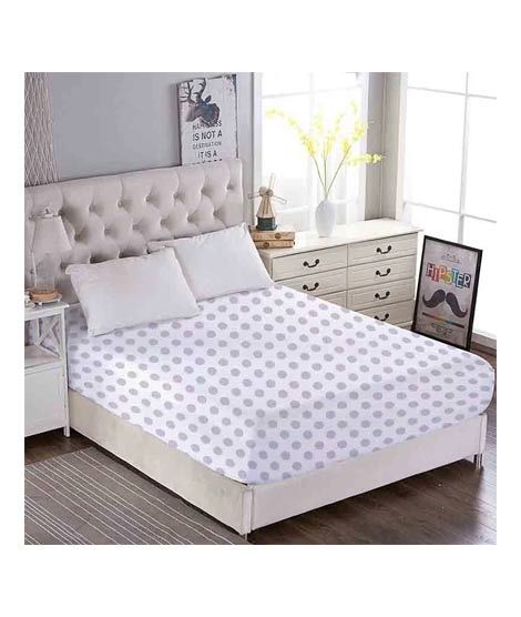 iShopping - Maguari Lilac Dots Cotton Fitted Double Bed Sheet (0428)