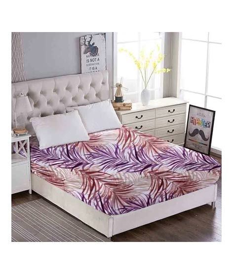 iShopping - Maguari Palm Leafs Cotton Fitted King Bed Sheet (0426)