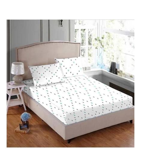 iShopping - Maguari Printed Jersey Double Bed Sheet White (0453)