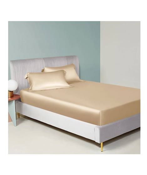 iShopping - Maguari Silk Fitted Double Bed Sheet With Pillow Covers Light Brown