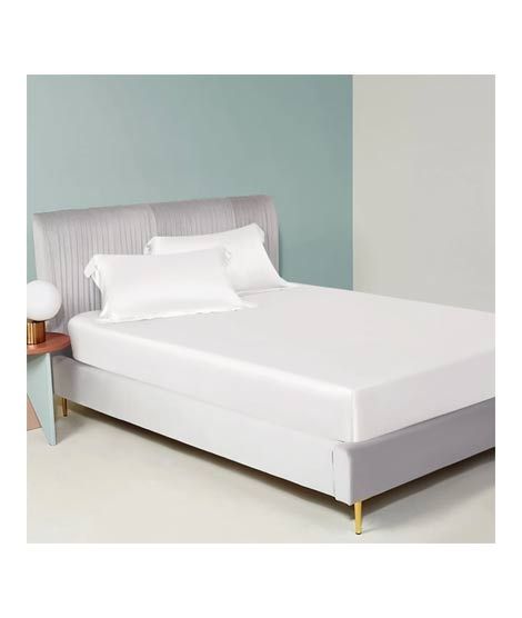 iShopping - Maguari Silk Fitted Double Bed Sheet With Pillow Covers White