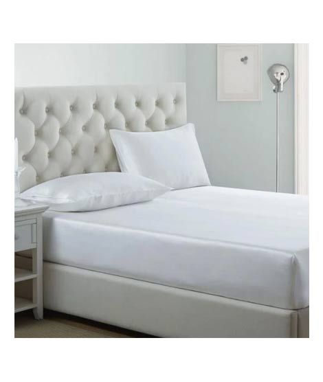 iShopping - Maguari Soft Satin Silk Fitted King Bed Sheet White (0450)