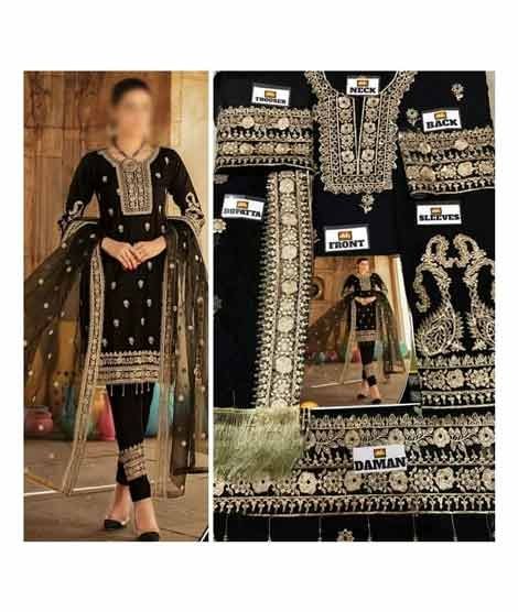 iShopping - Mehakmall Embroidery Chiffon Party Wear Suit For Women Black