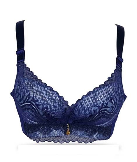 iShopping - Purple Bag Fancy Lace Double Padded Wireless Pushup Bra Blue (0033)