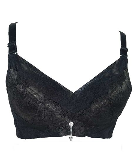 iShopping - Purple Bag Fancy Net Lace Wireless Light Padded Full Coverage Bra Black (0018)