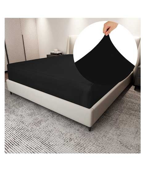 iShopping - Rainbow Linen Fitted Bed Sheet Black (Single Size)