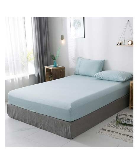 iShopping - Rainbow Linen Jersey Fitted Bed Sheet King Size Light Blue (RHP121)
