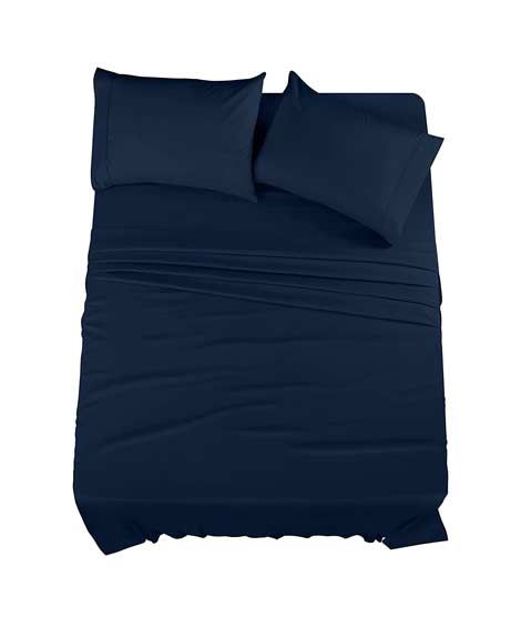 iShopping - Rainbow Linen Jersey Fitted Bed Sheet King Size Navy Blue (RHP125)