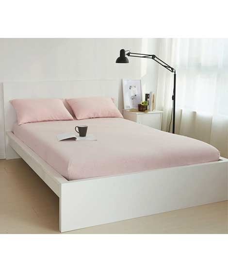 iShopping - Rainbow Linen Jersey Fitted Bed Sheet Queen Size Pink (RHP113)