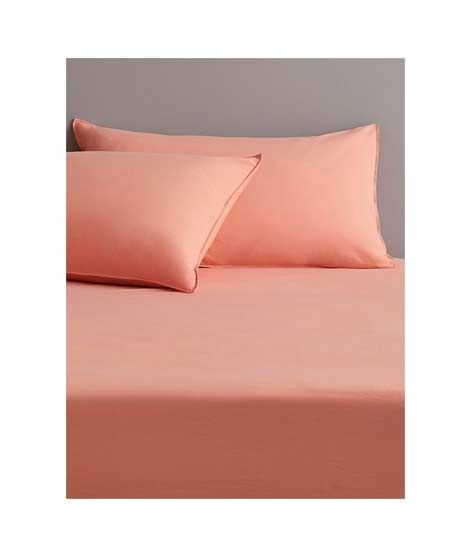 iShopping - Rainbow Linen Jersey Fitted Bed Sheet Single Size Coral (RHP107)