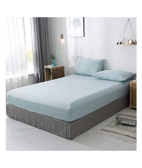 iShopping - Rainbow Linen Jersey Fitted Bed Sheet Single Size Light Blue (RHP101)