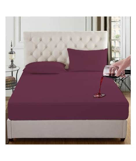 iShopping - Rainbow Linen Water Proof Fitted Bed Sheet Maroon (King Size)