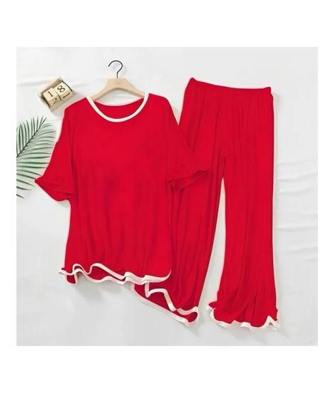 iShopping - RG Shop White Border Lounge Wear For Women-Red
