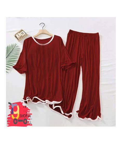 iShopping - RG Shop White Border Lounge Wear For Women-Maroon